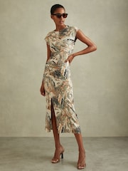 Reiss Multi Lennia Printed Jersey Midi Dress - Image 1 of 5