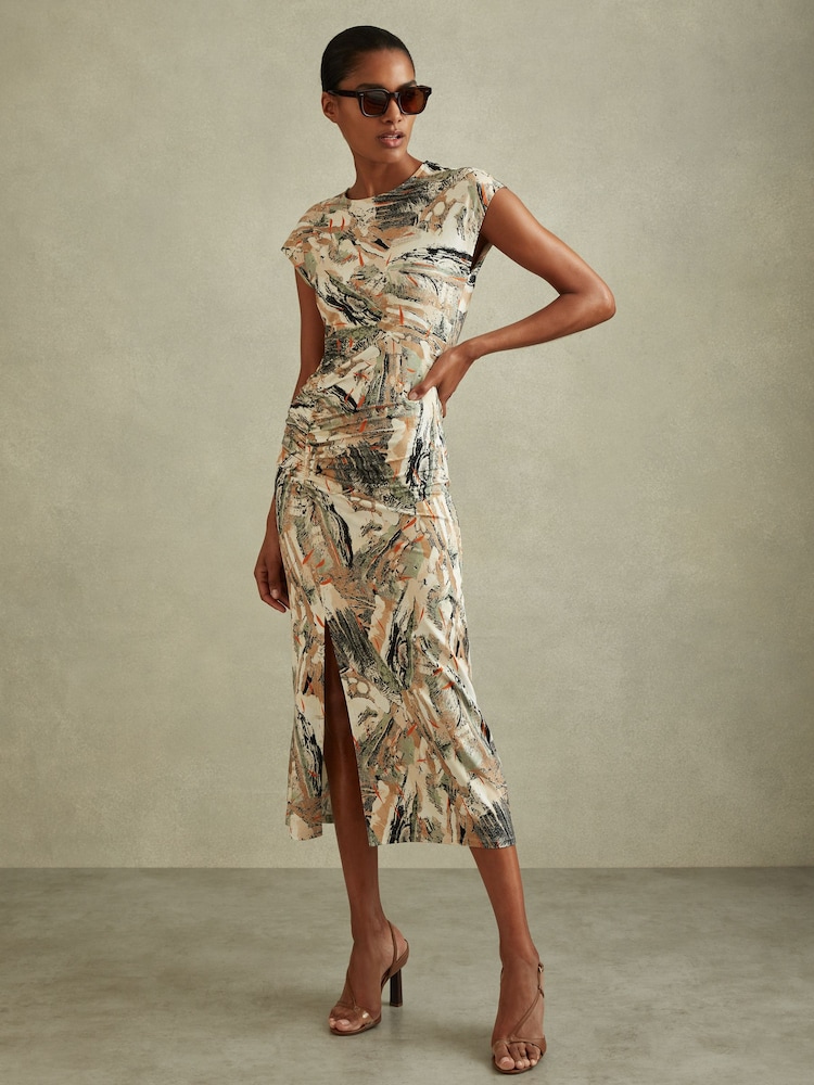 Reiss Multi Lennia Printed Jersey Midi Dress - Image 1 of 5