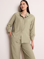Khaki Green Stripe Long Sleeve Seersucker Texture Shirt - Image 1 of 6