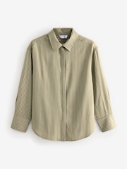 Khaki Green Stripe Long Sleeve Seersucker Texture Shirt - Image 3 of 6