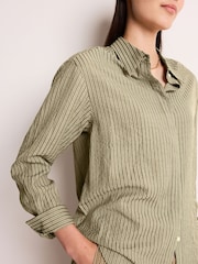 Khaki Green Stripe Long Sleeve Seersucker Texture Shirt - Image 4 of 6
