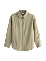 Khaki Green Stripe Long Sleeve Seersucker Texture Shirt - Image 5 of 6