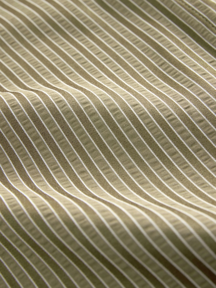 Khaki Green Stripe Long Sleeve Seersucker Texture Shirt - Image 6 of 6