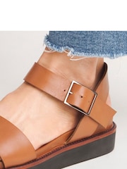 JD Williams Brown Extra Wide Fit Leather Buckle Sandals - Image 3 of 4