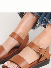 JD Williams Brown Extra Wide Fit Leather Buckle Sandals - Image 4 of 4