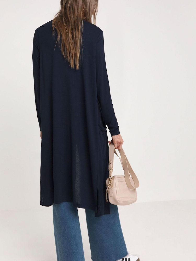 JD Williams Blue Longline Jersey Pocket Cardigan - Image 1 of 2