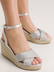 JD Williams Silver Extra Wide Fit Cross-Over Vamp Espadrilles - Image 4 of 4
