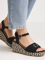 JD Williams Black Wide Fit Buckle Fastening Espadrilles - Image 1 of 4