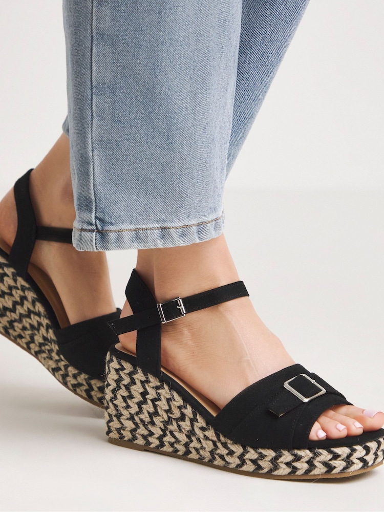 JD Williams Black Wide Fit Buckle Fastening Espadrilles - Image 1 of 4 JD Williams Black Wide Fit Buckle Fastening Espadrilles - Image 1 of 4