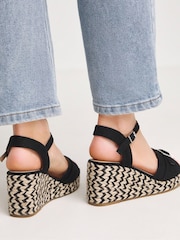 JD Williams Black Wide Fit Buckle Fastening Espadrilles - Image 2 of 4