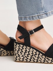 JD Williams Black Wide Fit Buckle Fastening Espadrilles - Image 3 of 4
