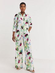 JD Williams White Printed Linen Mix Long Sleeve Shirt - Image 1 of 4