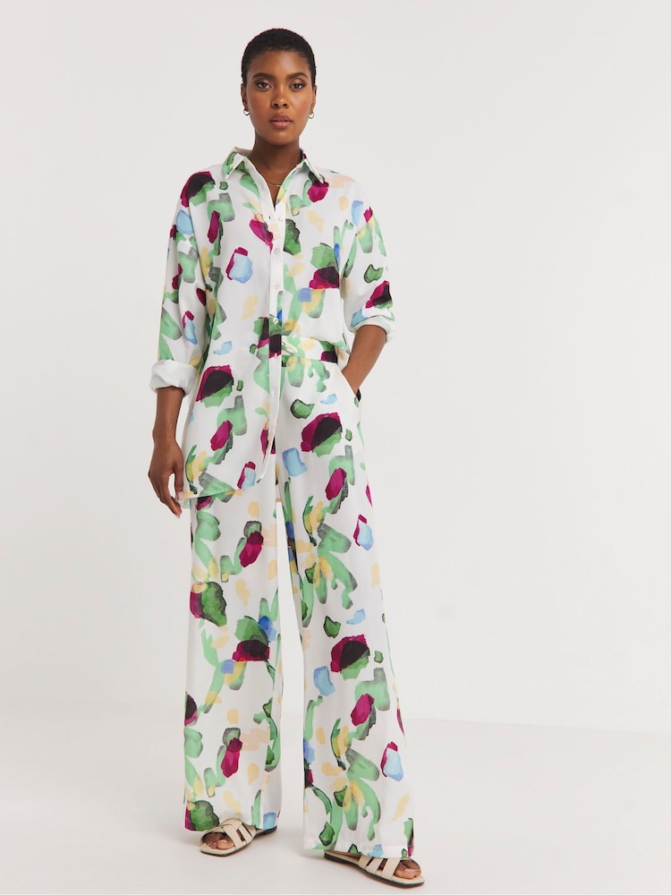 JD Williams White Printed Linen Mix Long Sleeve Shirt - Image 1 of 4
