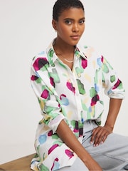 JD Williams White Printed Linen Mix Long Sleeve Shirt - Image 3 of 4