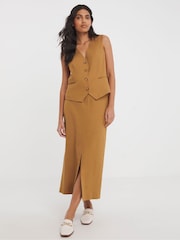 JD Williams Brown Linen Pencil Skirt - Image 2 of 4