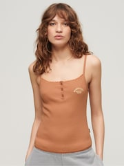 Superdry Brown Athletic Essentials Button Down Cami Top - Image 1 of 6