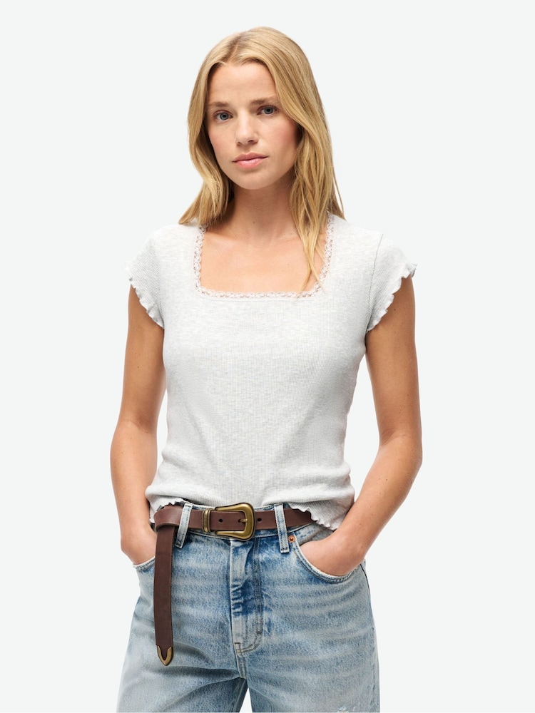 Gris - Camiseta básica con escote cuadrado de Superdry - Imagen 1 de 6