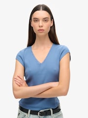 Superdry Blue Athletic Essential Lace Trim V-Neck T-Shirt - Image 1 of 6
