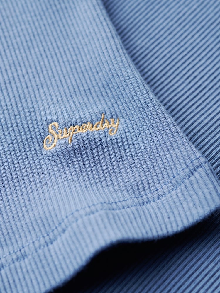 Superdry Blue Athletic Essential Lace Trim V-Neck T-Shirt - Image 4 of 6