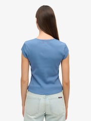 Superdry Blue Athletic Essential Lace Trim V-Neck T-Shirt - Image 5 of 6