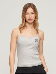 Superdry Grey Athletic Essentials Button Down Cami Top - Image 1 of 3