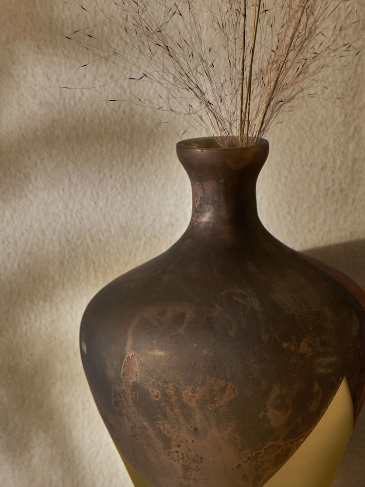 French Connection Brown & Ochre Dip Effect Vase - Image 2 of 4
