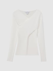 Reiss Ivory Heidi Knitted Wrap Long Sleeve Top - Image 2 of 5
