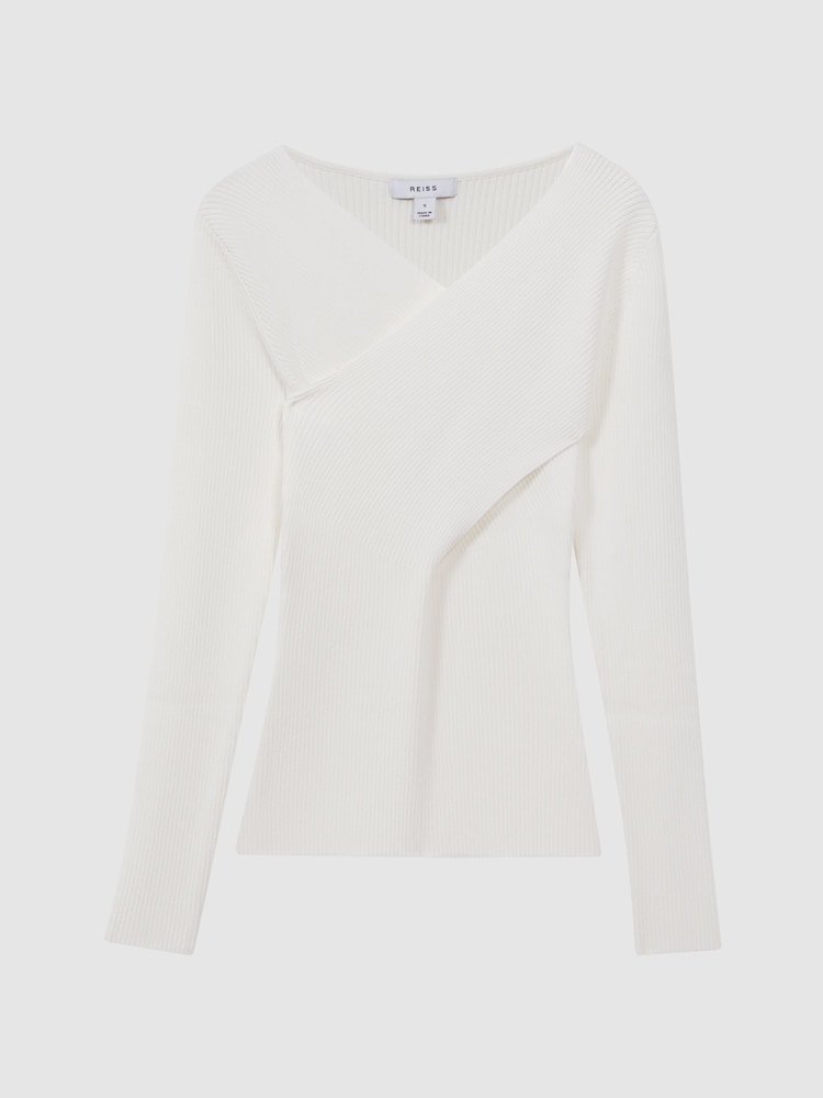 Reiss Ivory Heidi Knitted Wrap Long Sleeve Top - Image 2 of 5