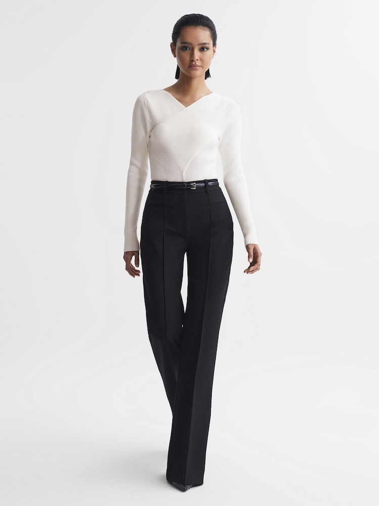 Reiss Ivory Heidi Knitted Wrap Long Sleeve Top - Image 5 of 5