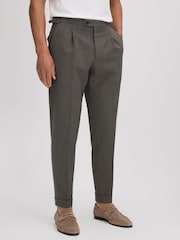 Reiss Brown Rumble Slim Fit Wool Blend Puppytooth Trousers - Image 1 of 6