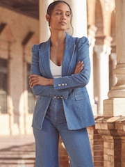 Americana de denim con mangas fruncidas de Sosandar - Imagen 3 de 5