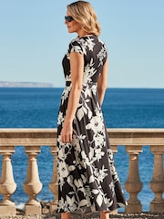 Sosandar Black Floral Print Belted Jersey Maxi Dress - Image 3 of 5