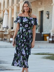 Sosandar Floral Print Tiered Hem Bardot Midi Dress - Изображение 1 из 4