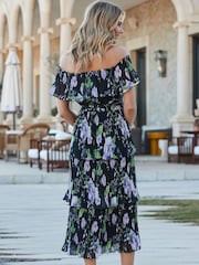 Sosandar Floral Print Tiered Hem Bardot Midi Dress - Изображение 3 из 4