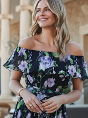 Sosandar Floral Print Tiered Hem Bardot Midi Dress - Изображение 4 из 4