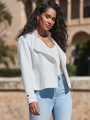 Sosandar White Boucle Biker Jacket - Image 3 of 5