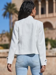 Sosandar White Boucle Biker Jacket - Image 4 of 5