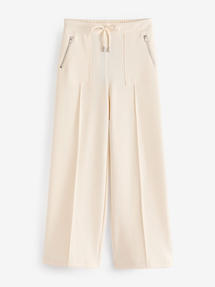 Sosandar Cream Super Soft Wide Leg Trousers With Pockets - Image 6 of 6