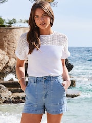 Sosandar Blue Utility Denim Shorts - Image 1 of 5