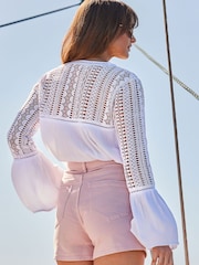 Sosandar White Petite Broderie Detail Tunic Top - Image 2 of 5
