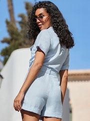 Sosandar Blue Linen Blend Utility Playsuit - Image 4 of 5