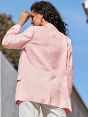 Sosandar Pink Linen Blend Longline Blazer With Pearl Buttons - Image 5 of 5