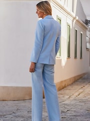 Sosandar Blue Wide Leg Cotton/Linen Mix Trousers With Pockets - Image 3 of 5