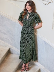 Sosandar Black Spot Print Keyhole Detail Jersey Dress - Image 1 of 4