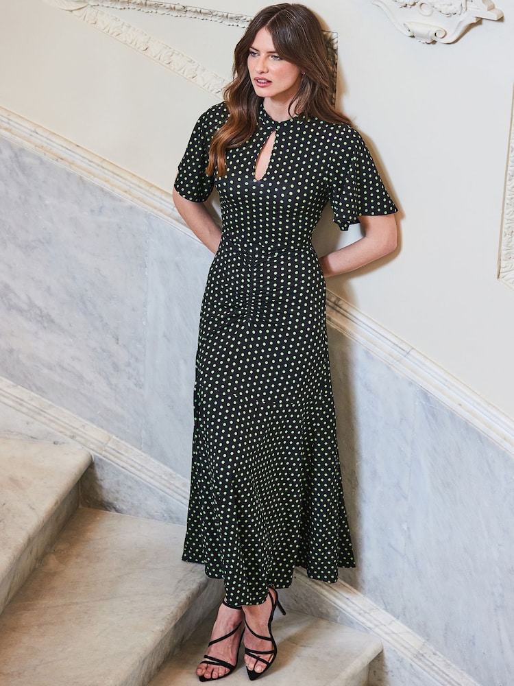 Sosandar Black Spot Print Keyhole Detail Jersey Dress - Image 1 of 4