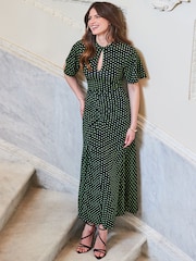 Sosandar Black Spot Print Keyhole Detail Jersey Dress - Image 2 of 4