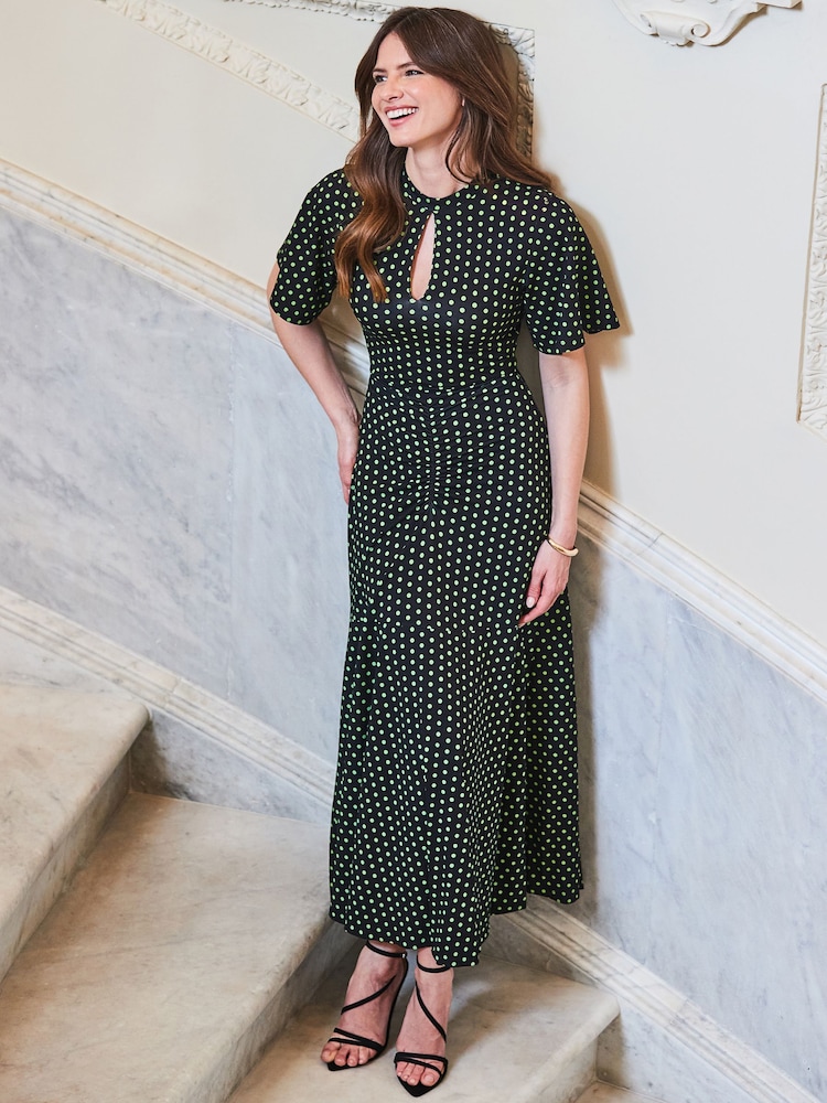 Sosandar Black Spot Print Keyhole Detail Jersey Dress - Image 2 of 4