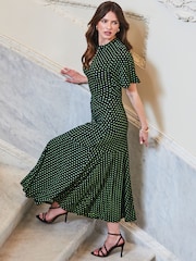 Sosandar Black Spot Print Keyhole Detail Jersey Dress - Image 3 of 4