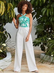 Sosandar White Petite Relaxed Fit Petite Wide Leg Trousers - Image 1 of 4