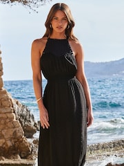 Sosandar Black Crochet Halter Neck Maxi Dress - Image 1 of 5